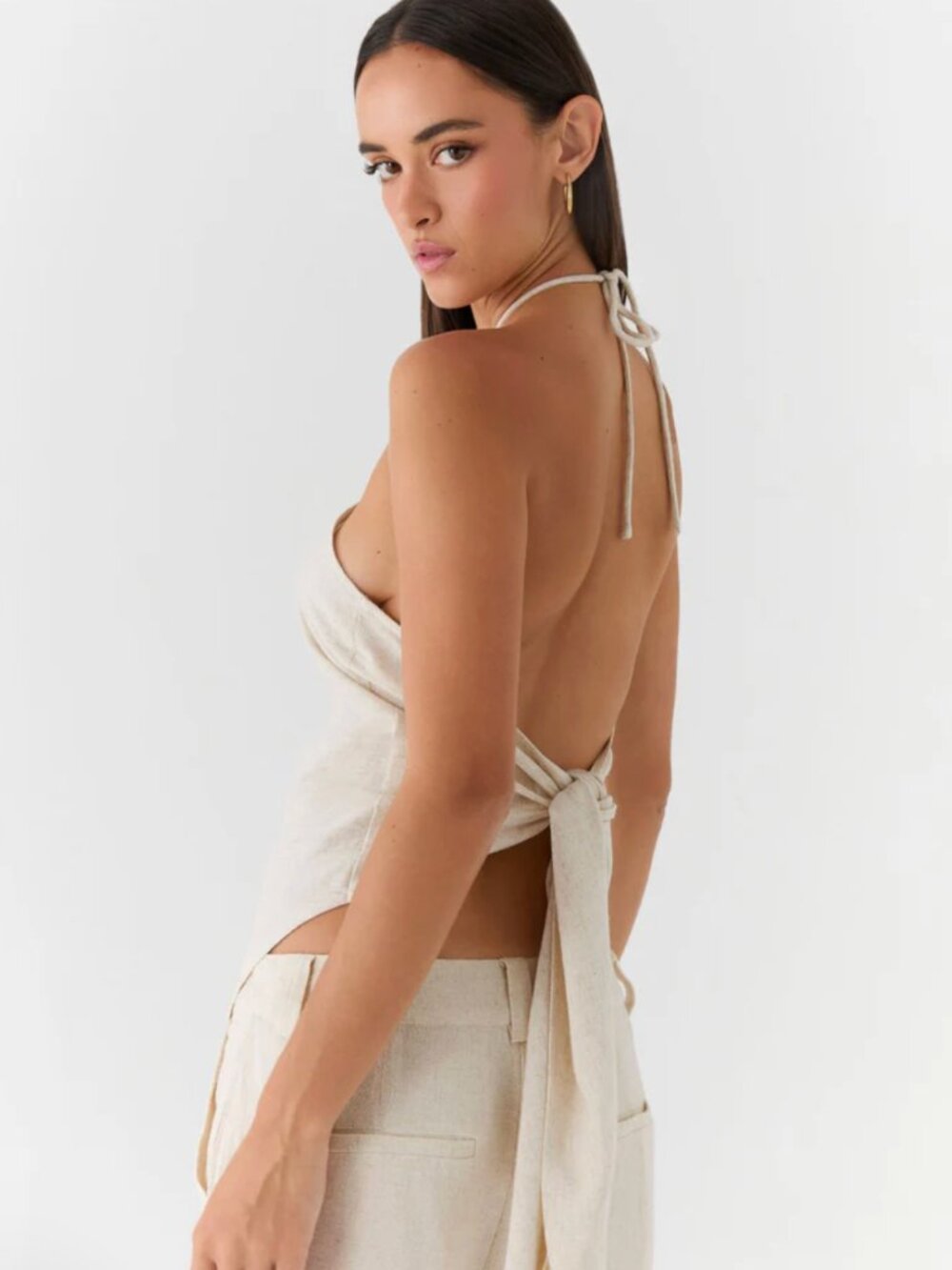 Peppermayo - Linen Julissa Halter Top - Oat  - Size S - NWT